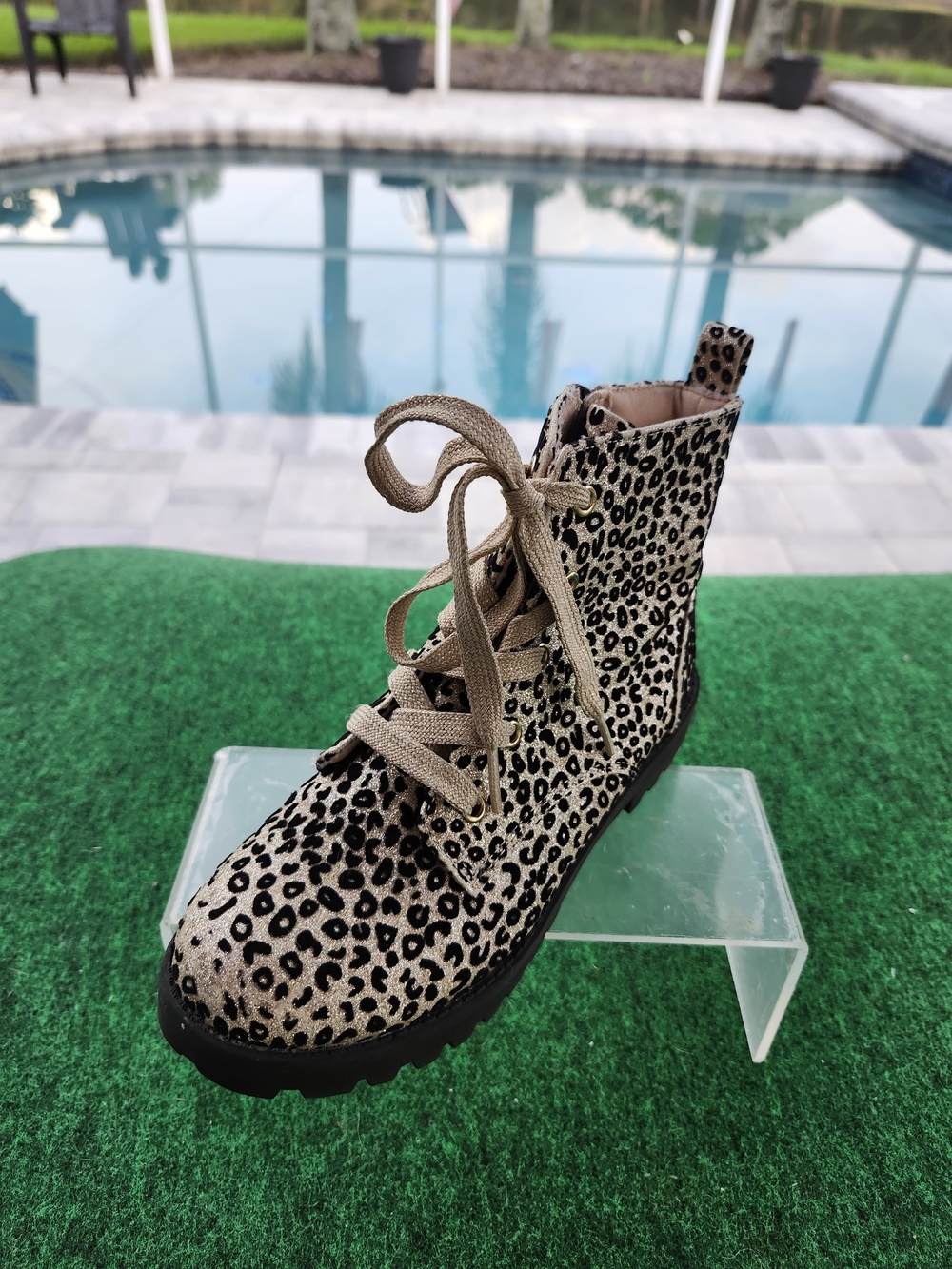 Harper Canyon Leopard Lace-Up Combat Boot - Taupe & Black